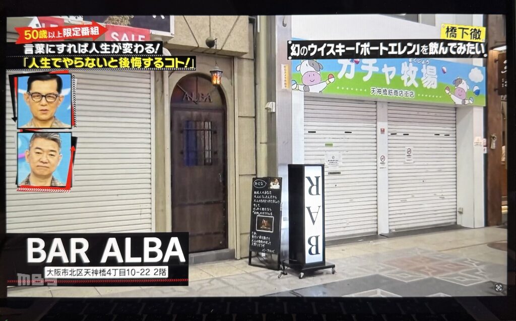 大阪、天満のBAR ALBA（バー アルバ）の天神橋筋商店街に面した入り口